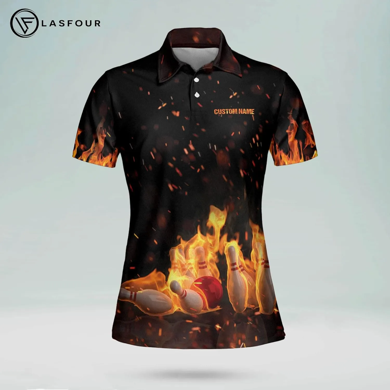 LASFOUR Personalized 3D Bowling Shirts for Women, Custom Quick-Dry Bowling Shirts Short Sleeve Polo for Girls