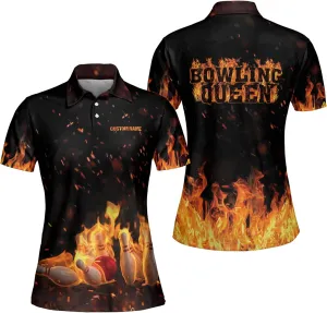 LASFOUR Personalized 3D Bowling Shirts for Women, Custom Quick-Dry Bowling Shirts Short Sleeve Polo for Girls