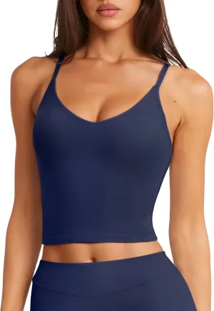 LASLULU Womens Adjustable Spaghetti Strap Sports Bra V Neck Wireless Padded Yoga Bra Camisole Workout Crop Tops