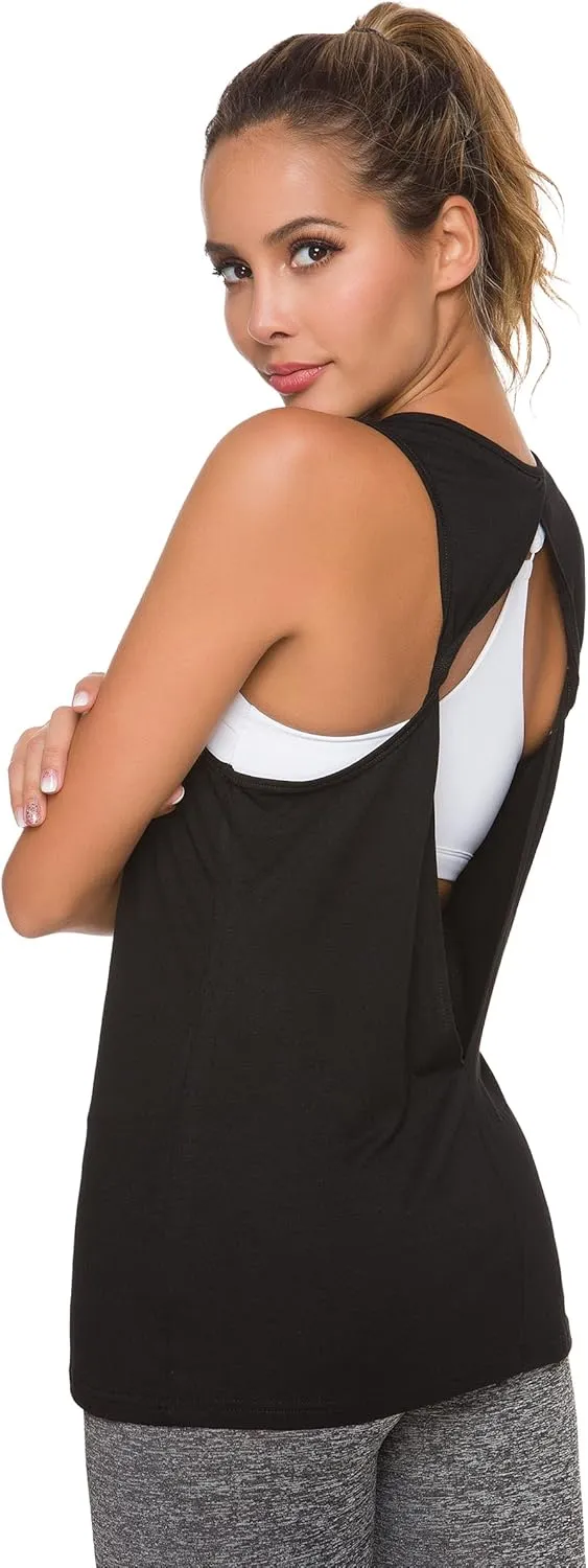 Laughido Womens Open Back Workout Tops Athletic Yoga Vests Backless Sleeveless Tank Tops