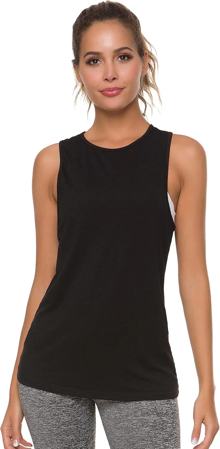 Laughido Womens Open Back Workout Tops Athletic Yoga Vests Backless Sleeveless Tank Tops