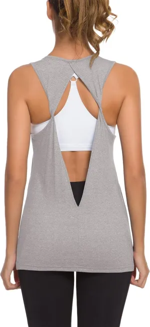 Laughido Womens Open Back Workout Tops Athletic Yoga Vests Backless Sleeveless Tank Tops