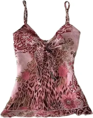 Leopard Print Spaghetti Strap Tops Vintage Camisole Emo Cropped Top Grunge 2000s Y2k Cheetah Tops Streetwear