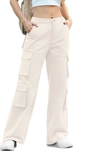 Lepunuo Womens Cargo Pants High Waisted Casual Pants Baggy Stretchy Wide Leg Y2k Streetwear with 8 Pockets