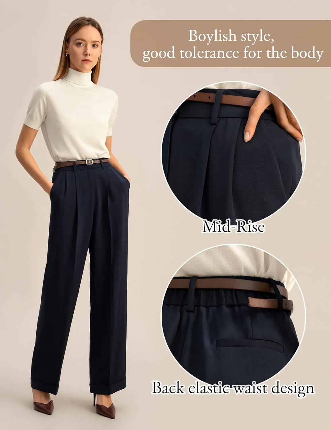 LilySilk The Flos Pants Full Length Boyish Style Wide Leg Bkazers Pants Vintage Style Trousers for Women