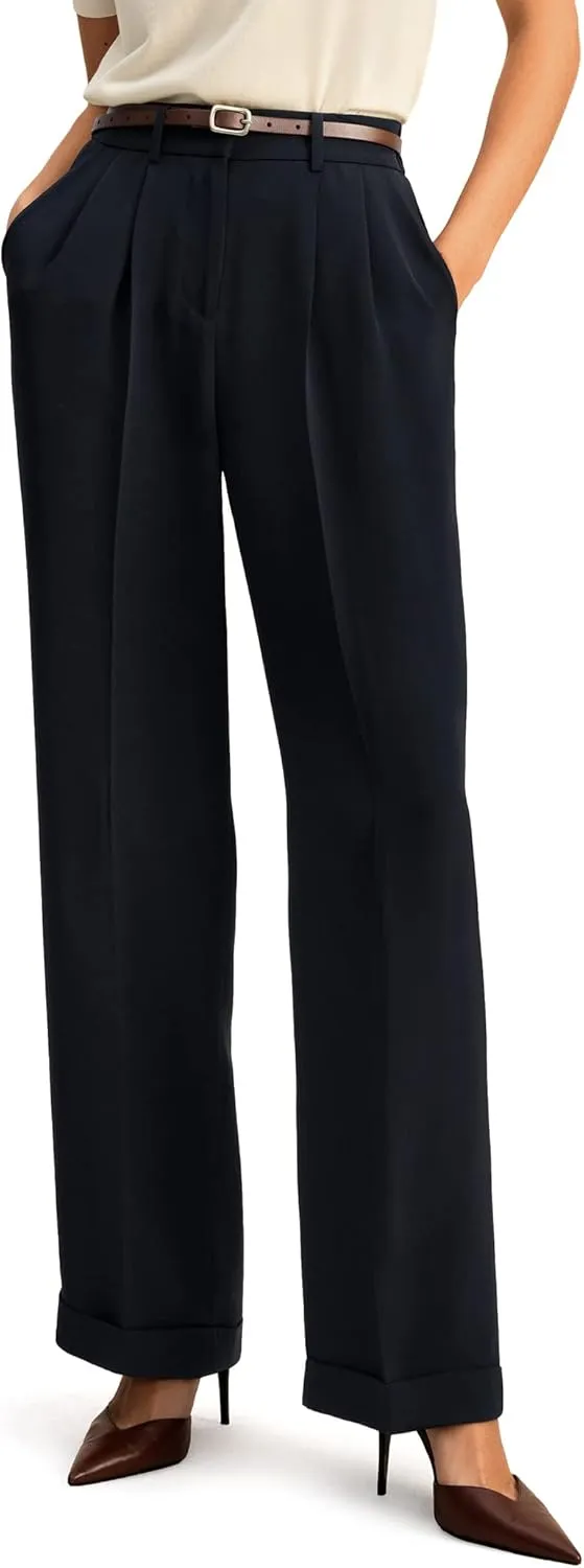 LilySilk The Flos Pants Full Length Boyish Style Wide Leg Bkazers Pants Vintage Style Trousers for Women
