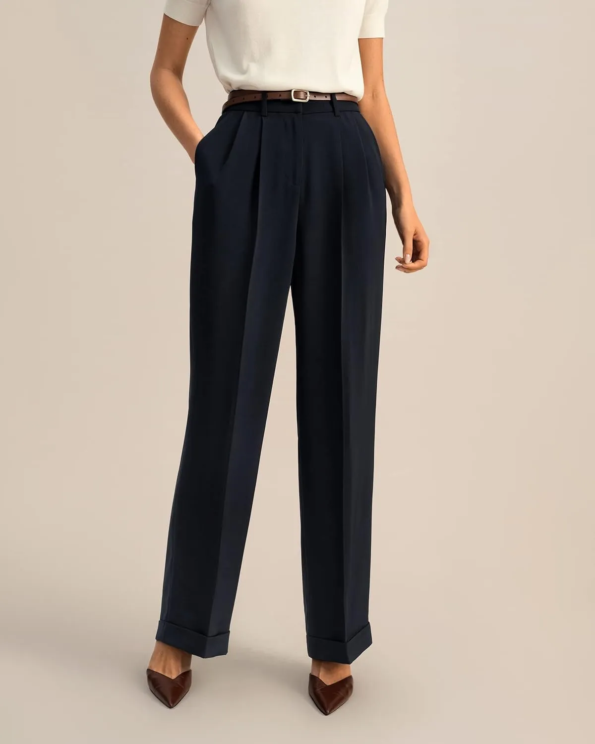 LilySilk The Flos Pants Full Length Boyish Style Wide Leg Bkazers Pants Vintage Style Trousers for Women