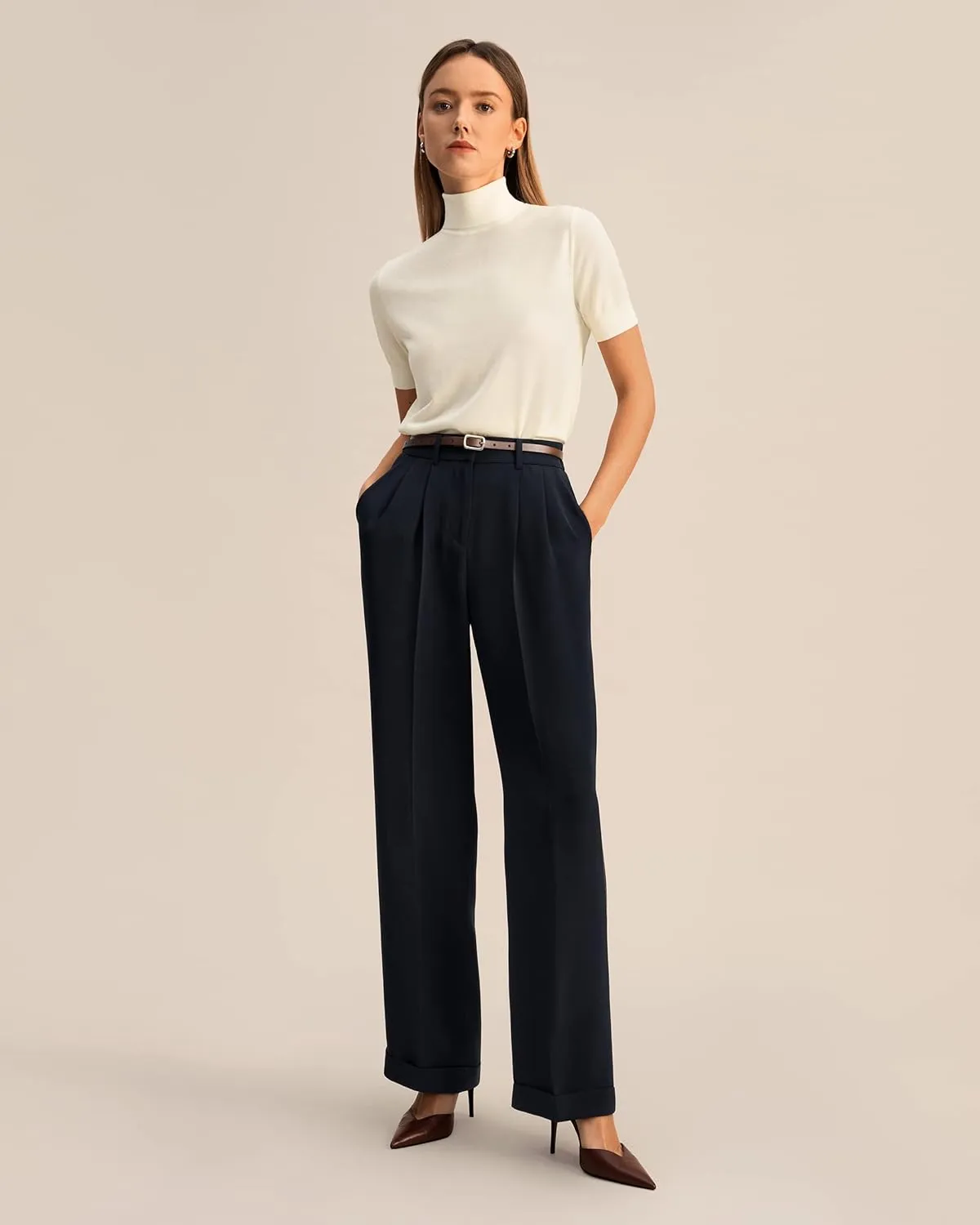 LilySilk The Flos Pants Full Length Boyish Style Wide Leg Bkazers Pants Vintage Style Trousers for Women