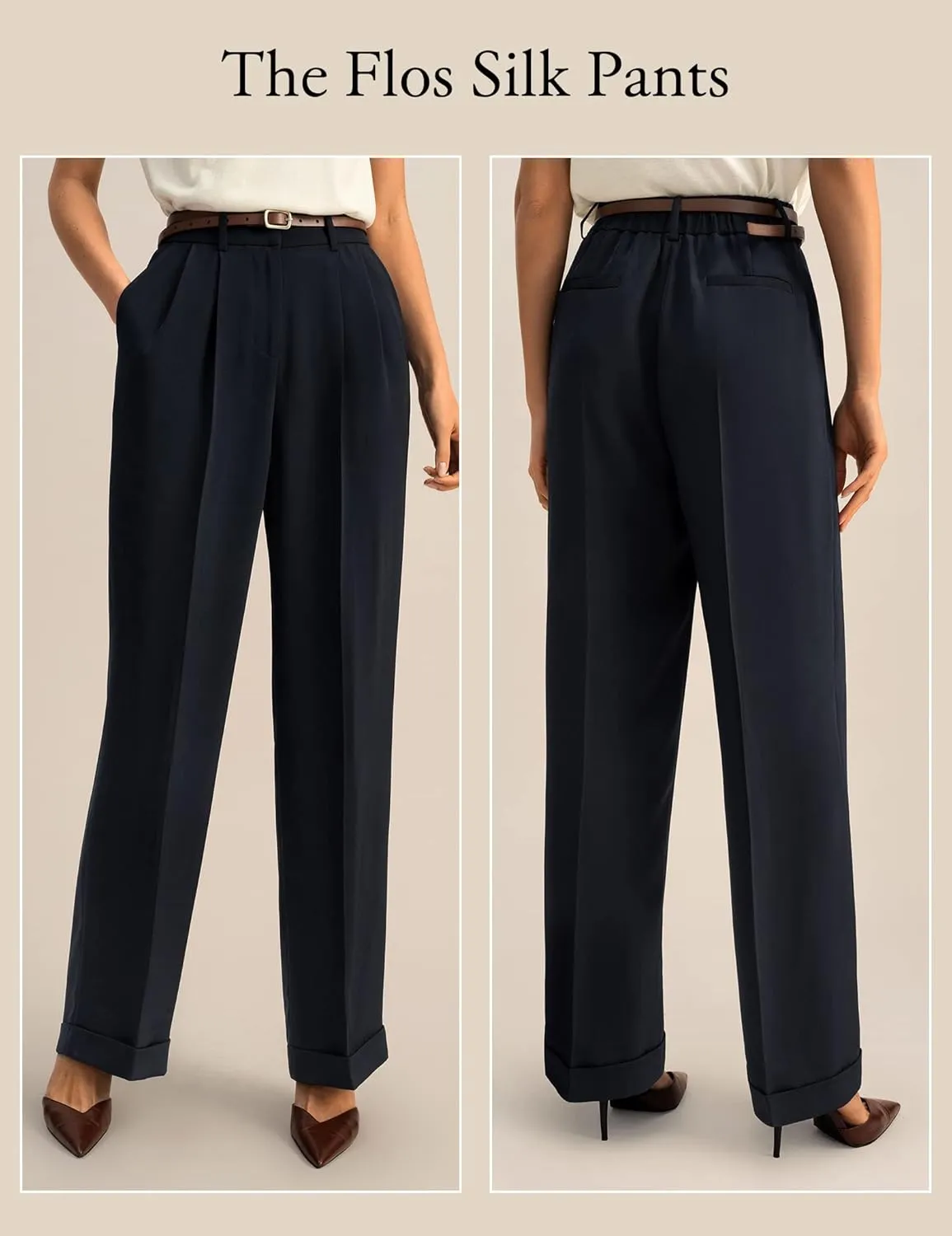 LilySilk The Flos Pants Full Length Boyish Style Wide Leg Bkazers Pants Vintage Style Trousers for Women