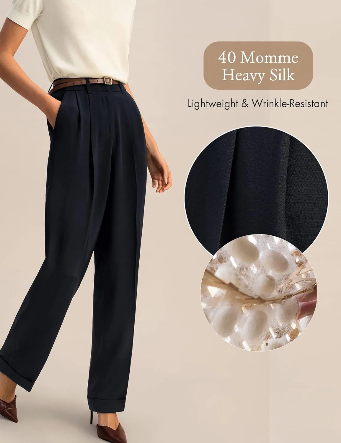 LilySilk The Flos Pants Full Length Boyish Style Wide Leg Bkazers Pants Vintage Style Trousers for Women