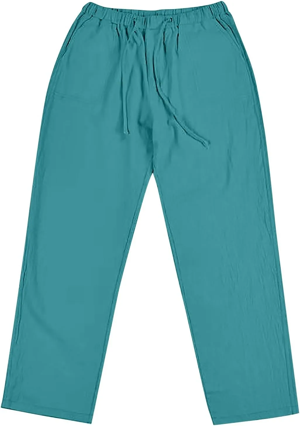Linen Cargo Pants for Mens Solid Drawstring Workout Athletic Trousers with Pockets Hipster Cotton Casual Overalls Big & Tall