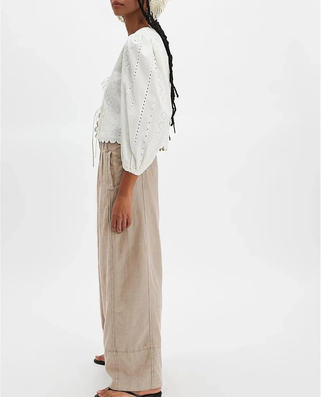 Linen Pants for Women Cotton Baggy Boho Casual Palazzo Pants Wide Leg Long Lounge Trousers with Pockets