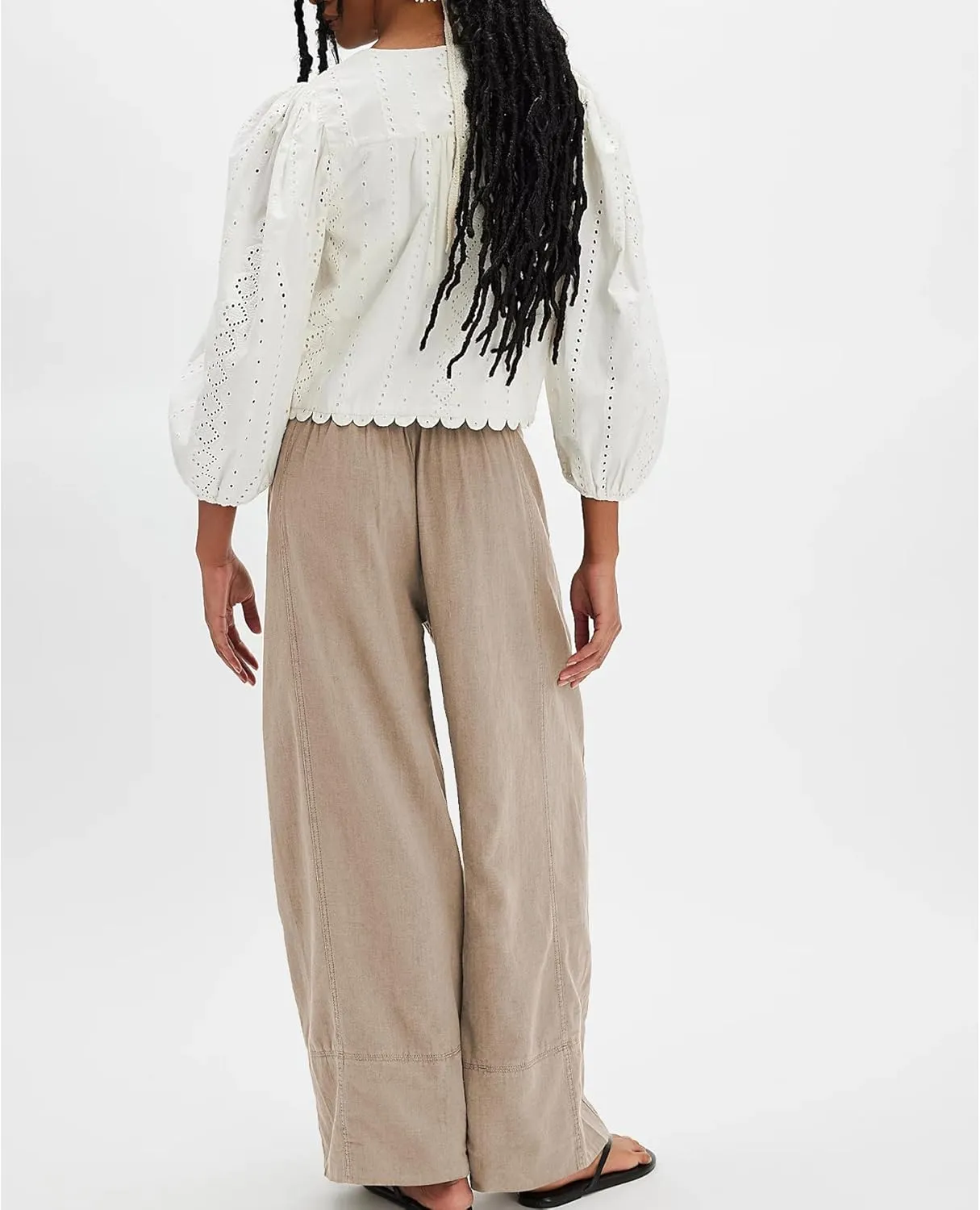 Linen Pants for Women Cotton Baggy Boho Casual Palazzo Pants Wide Leg Long Lounge Trousers with Pockets