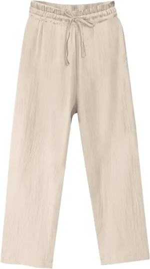 Linen Pants for Women High Waisted Wide Leg Flowy Trousers Drawstring Casual Summer Beach Vacation Pant