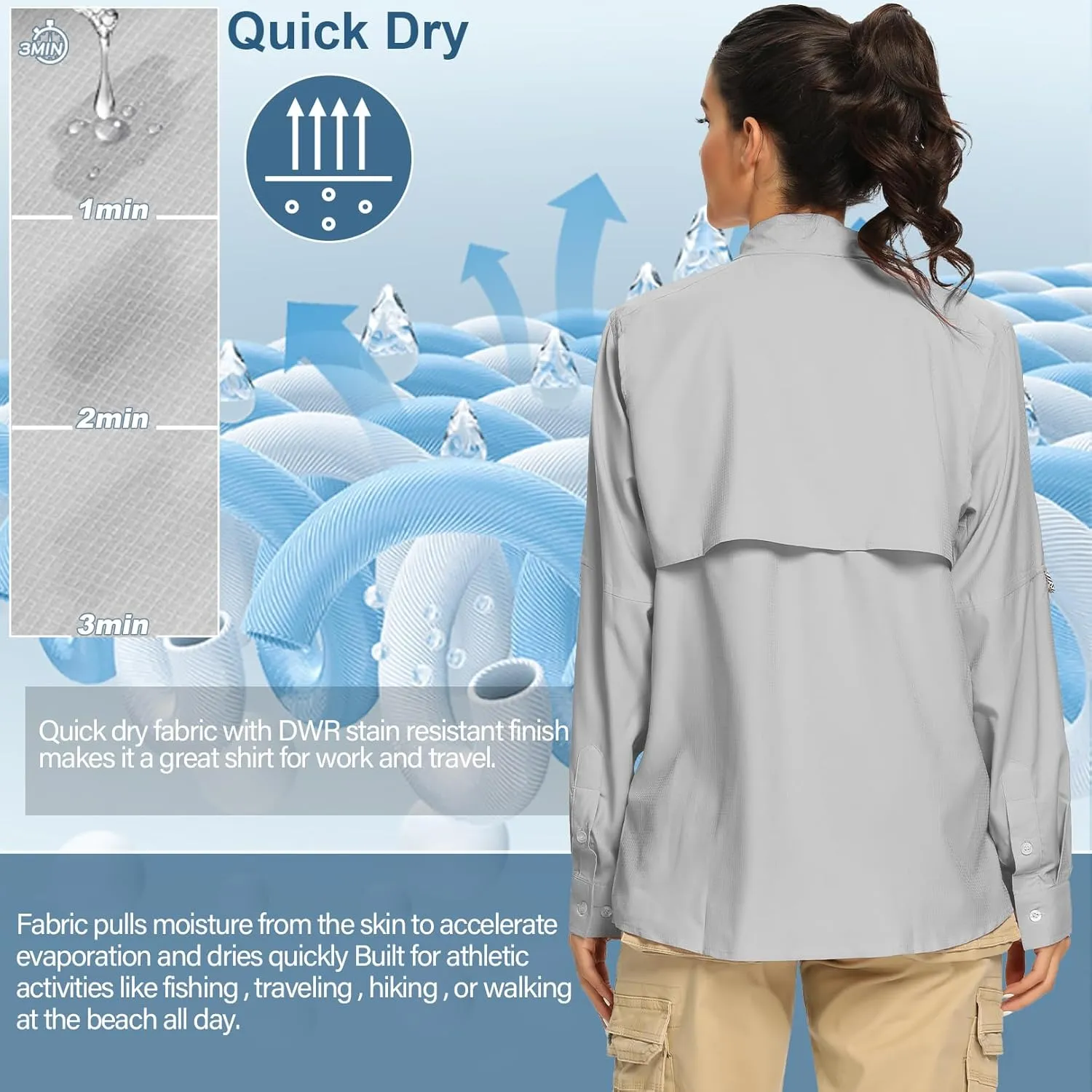 linlon Womens Safari Shirts Long Sleeve UV Protection Hiking Fishing UPF 50  Quick Dry Cooling Camping Travel Shirts