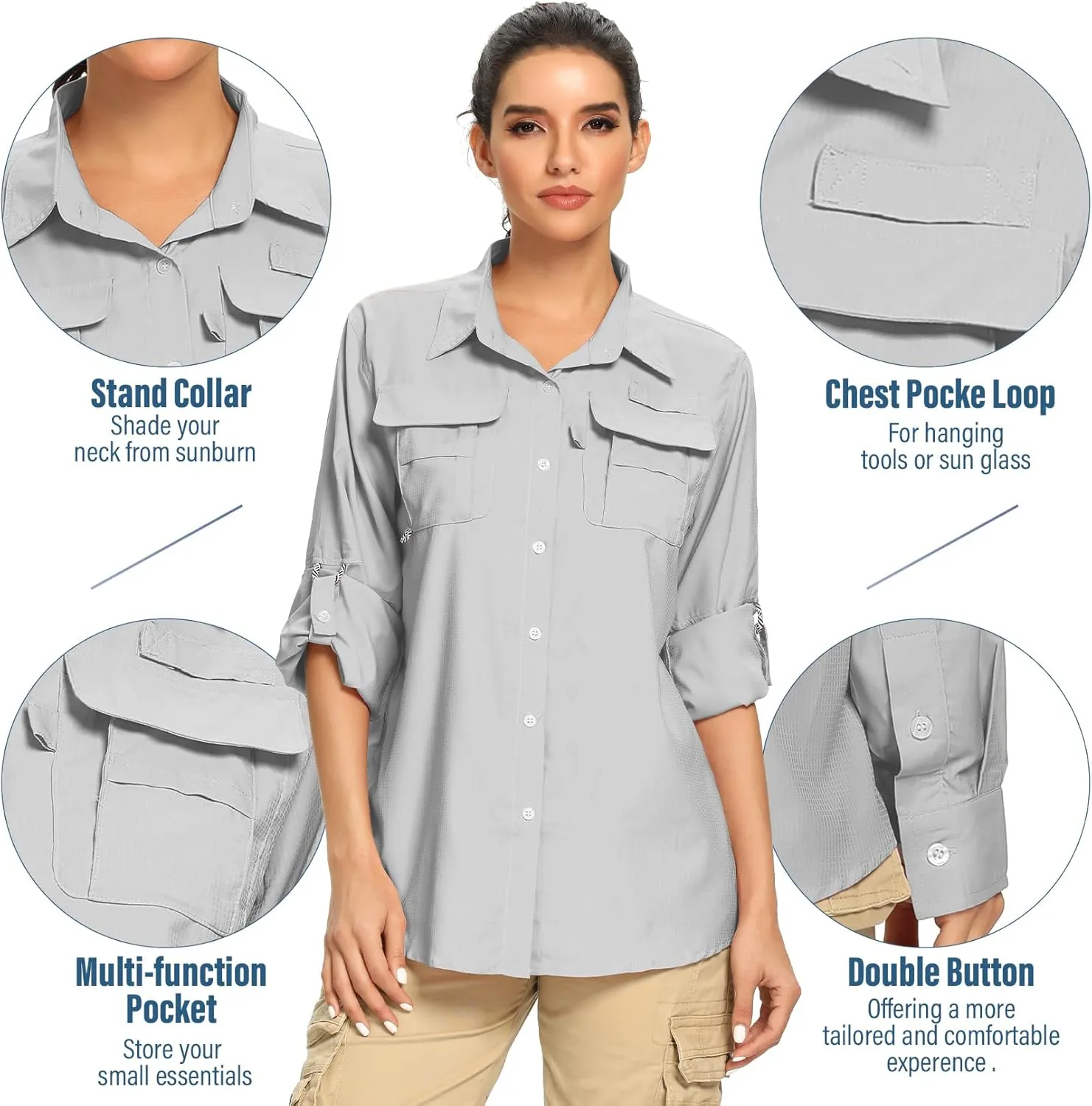 linlon Womens Safari Shirts Long Sleeve UV Protection Hiking Fishing UPF 50  Quick Dry Cooling Camping Travel Shirts