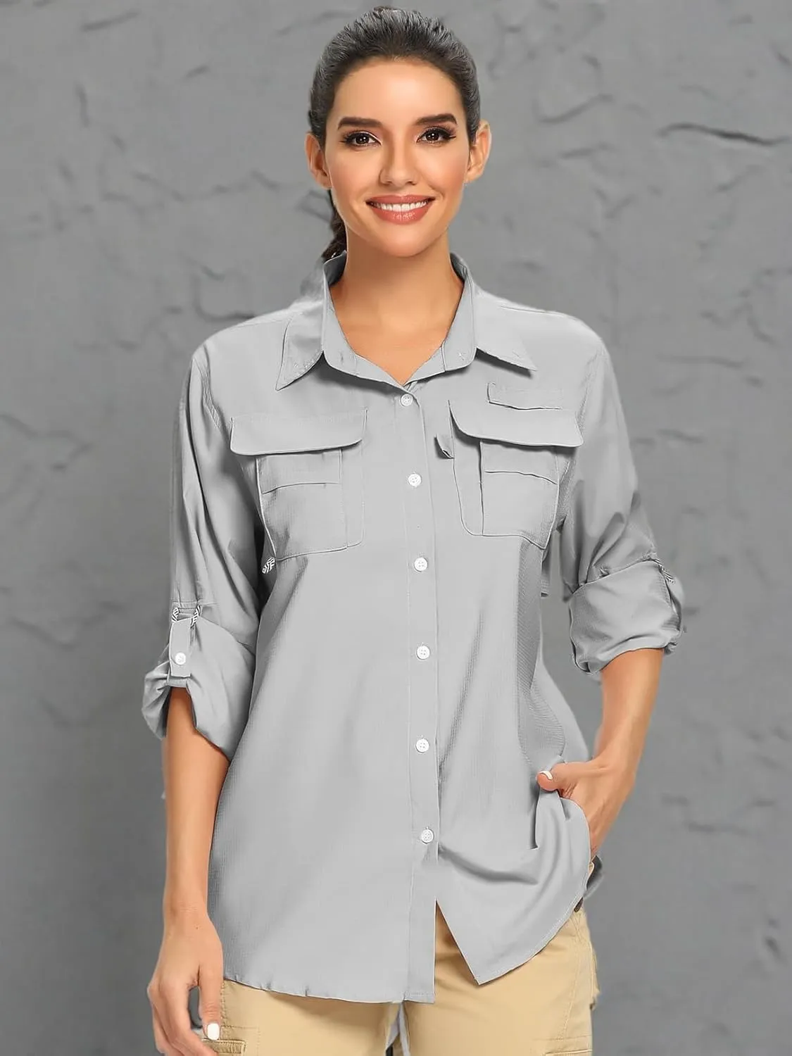 linlon Womens Safari Shirts Long Sleeve UV Protection Hiking Fishing UPF 50  Quick Dry Cooling Camping Travel Shirts