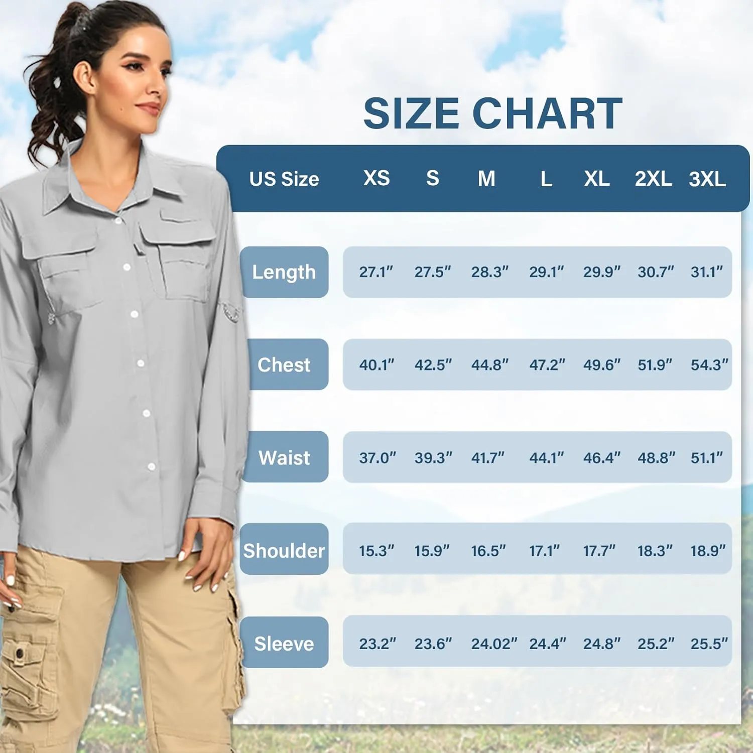 linlon Womens Safari Shirts Long Sleeve UV Protection Hiking Fishing UPF 50  Quick Dry Cooling Camping Travel Shirts