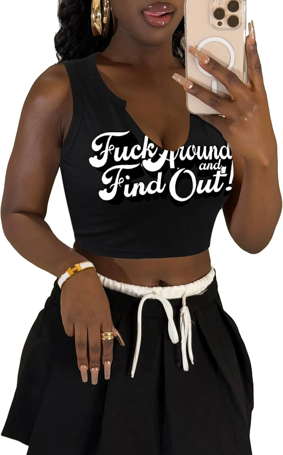 LovelyWholesale Graphic Crop Tank Tops for Women Sexy Summer V Neck Tank Tops