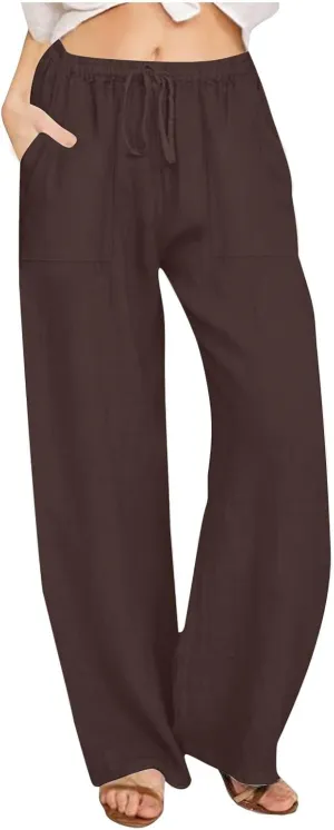 LRMQS Beach Pants for Women Trendy 2025 Lounge Loose Drawstring Elastic Waist Pant Trousers Casual Summer Slacks Clothes