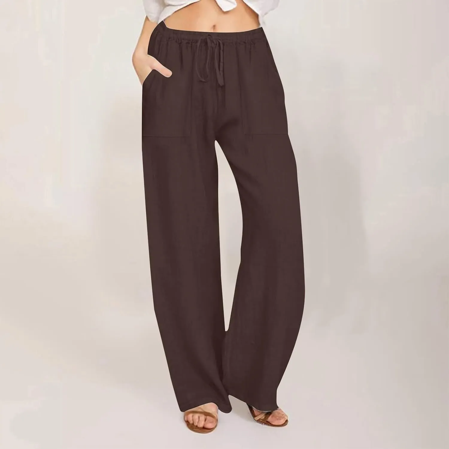 LRMQS Beach Pants for Women Trendy 2025 Lounge Loose Drawstring Elastic Waist Pant Trousers Casual Summer Slacks Clothes