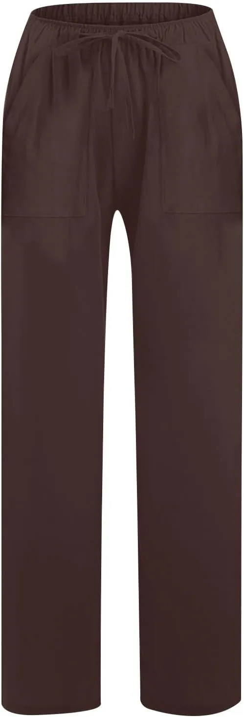 LRMQS Beach Pants for Women Trendy 2025 Lounge Loose Drawstring Elastic Waist Pant Trousers Casual Summer Slacks Clothes