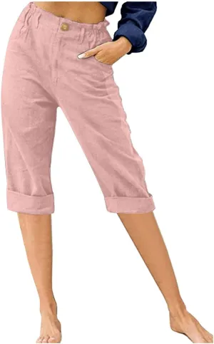 LRMQS Womens Capri Pants Summer Trendy Casual Elastic Waist Cropped Trouser Fashion Resort Wear Beach Vacation Capris Clothes