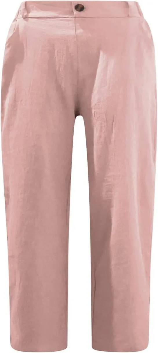 LRMQS Womens Capri Pants Summer Trendy Casual Elastic Waist Cropped Trouser Fashion Resort Wear Beach Vacation Capris Clothes