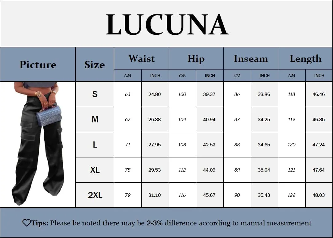 Lucuna Women's Satin Cargo Pants Y2K High Waisted Multi-Pocket Straight Leg Baggy Casual Trousers