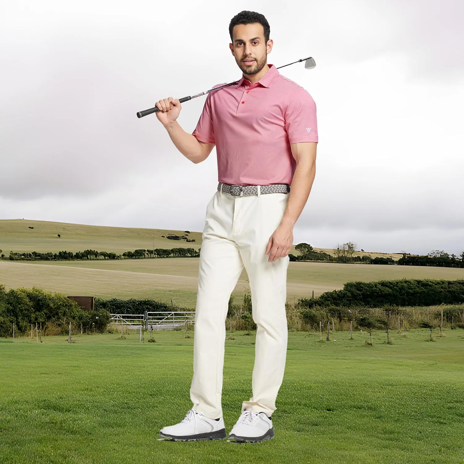 M MAELREG Golf Shirts for Men Dry fit Sports Jacquard Lightweight Performance Texture Short Sleeve Collared Polo Shirts