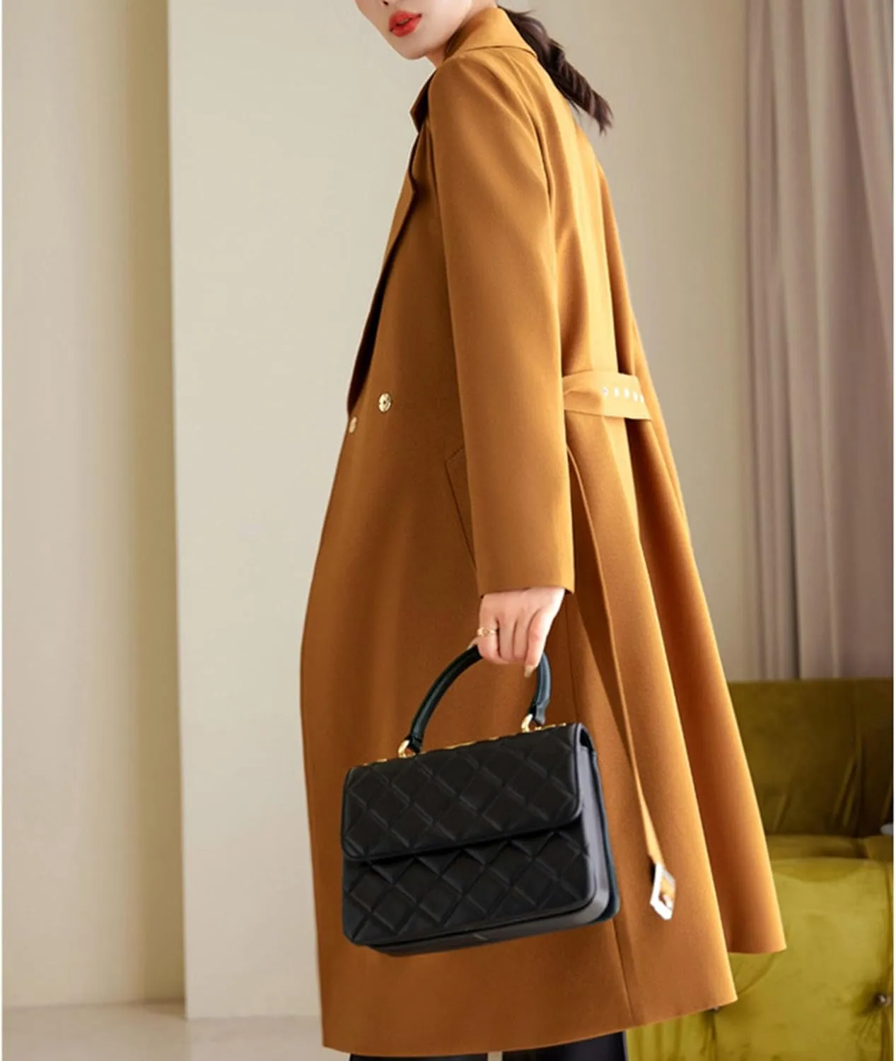 Maiyifu-GJ Women's Long Trench Coat Double Breasted Classic Lapel Overcoat Spring Fall Fashion Coats Windproof Outerwear