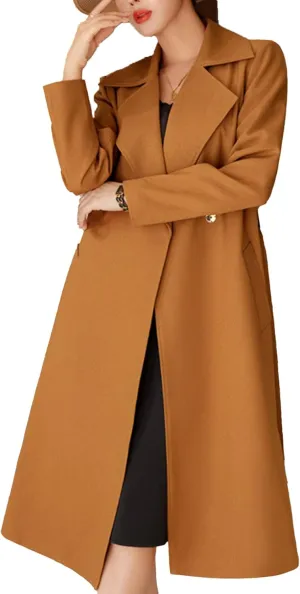 Maiyifu-GJ Women's Long Trench Coat Double Breasted Classic Lapel Overcoat Spring Fall Fashion Coats Windproof Outerwear
