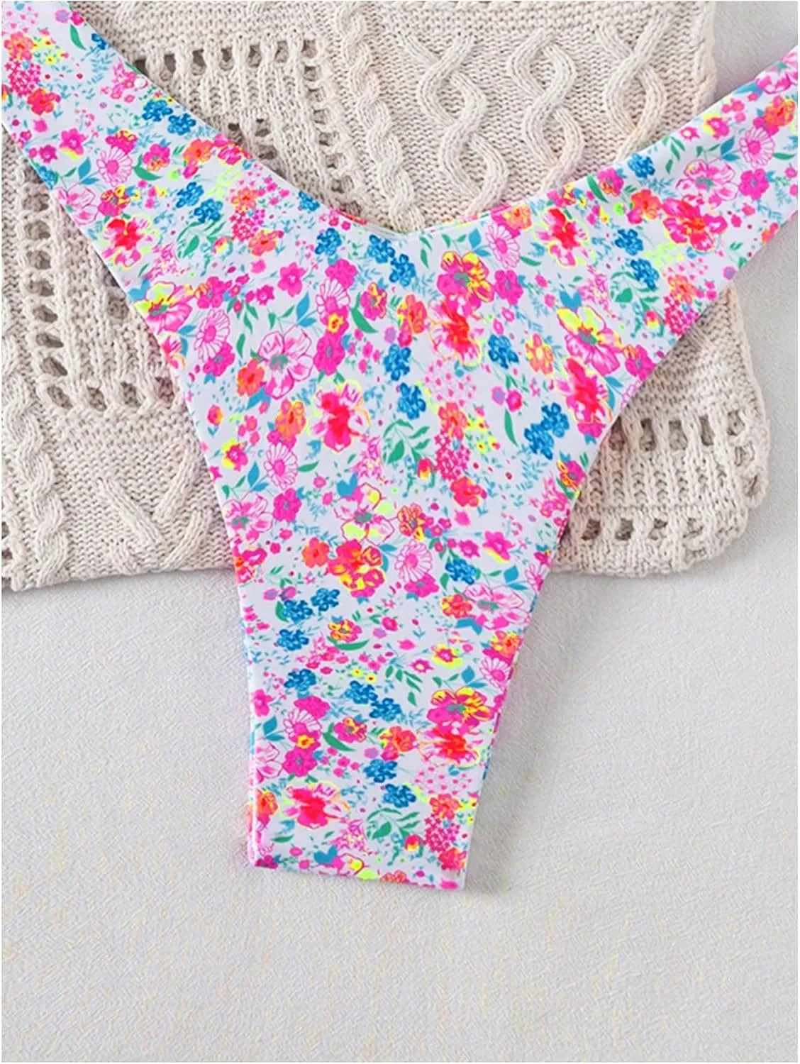 MakeMeChic Women's 2 Piece Bandeau Swimsuit Floral Cut Out Bikini Set Strapless Bathing Suits