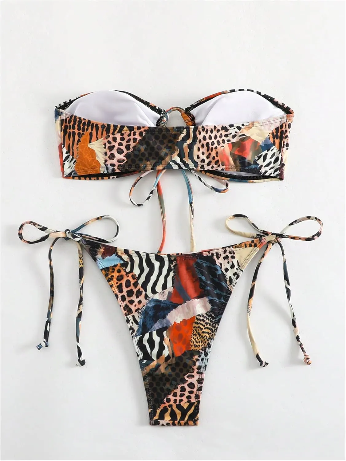 MakeMeChic Women's 2 Piece Bandeau Swimsuit Floral Cut Out Bikini Set Strapless Bathing Suits