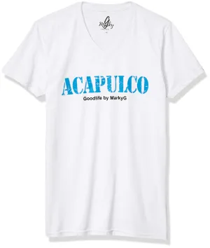 Marky G Apparel Men's Amalfi Coast Graphic Printed Premium Tops Fitted Sueded Short Sleeve V-Neck T-Shirt