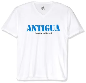 Marky G Apparel Men's Antigua Graphic Printed Premium Tops Fitted Sueded Short Sleeve V-Neck T-Shirt