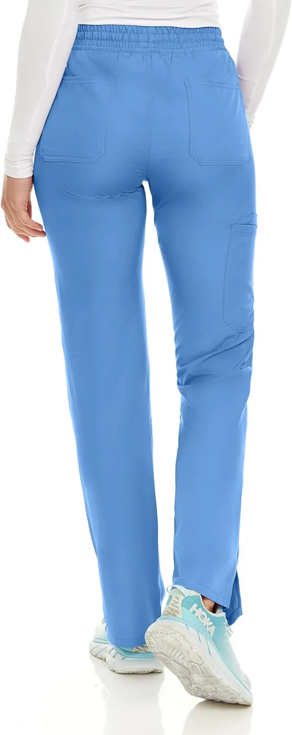 MediChic Women's Straight Leg Six Pocket Cargo Scrub Pants with 4-Way Stretch Scrubs