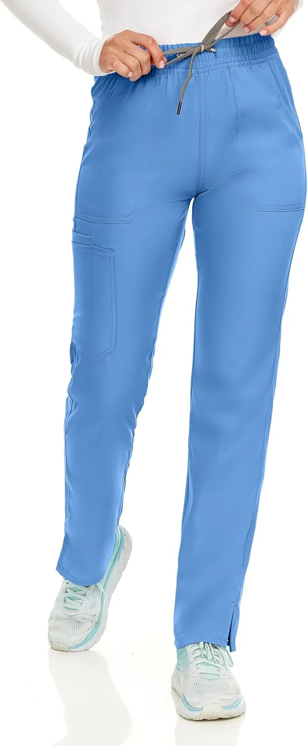 MediChic Women's Straight Leg Six Pocket Cargo Scrub Pants with 4-Way Stretch Scrubs