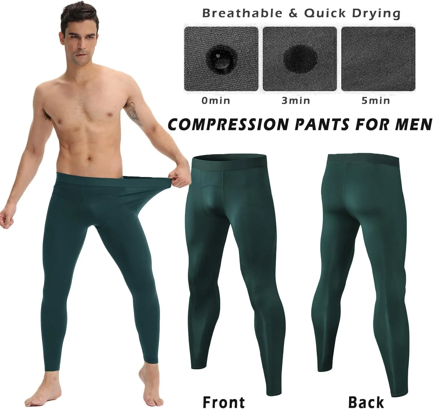 Men Compression Pants Football Basketball Leggings Spandex Tights for Active Athletic Workout Running Cool Dry