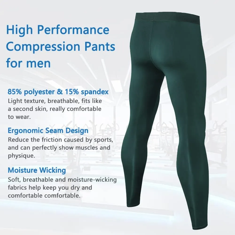 Men Compression Pants Football Basketball Leggings Spandex Tights for Active Athletic Workout Running Cool Dry