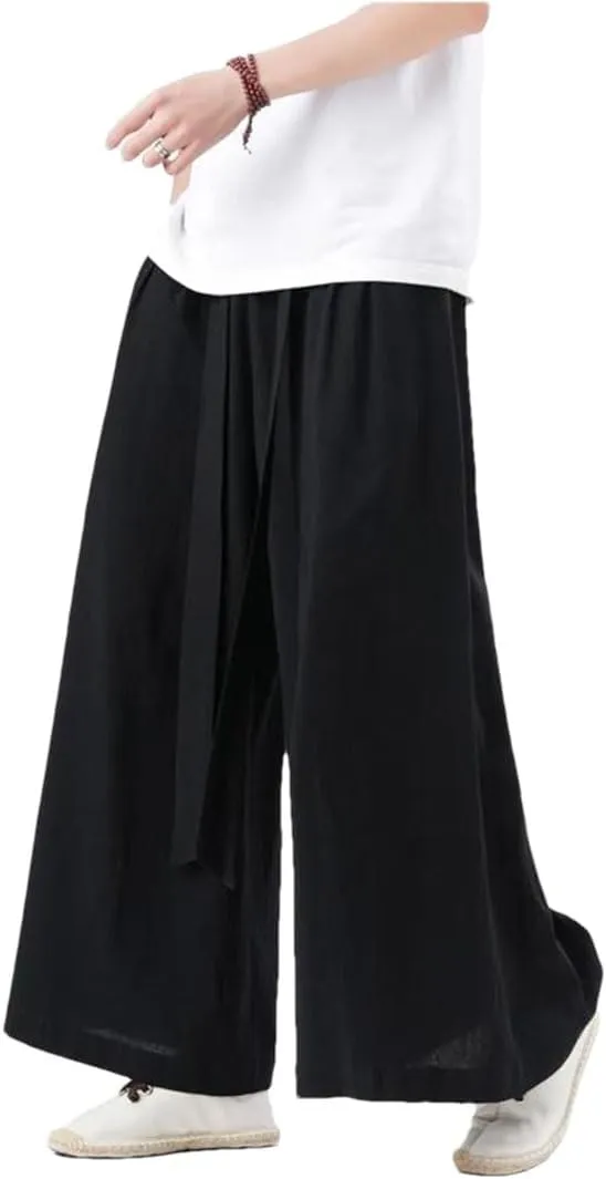 Men Harem Pants Linen Cotton Casual Jogging Pants Male Vintage Design Wide-Leg Trousers Spring Summer Streetwear