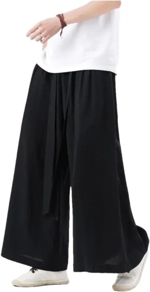 Men Harem Pants Linen Cotton Casual Jogging Pants Male Vintage Design Wide-Leg Trousers Spring Summer Streetwear