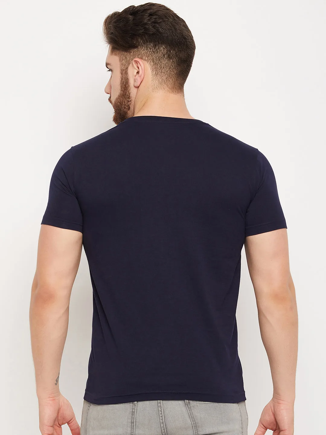 Men Navy Round Neck T-Shirt