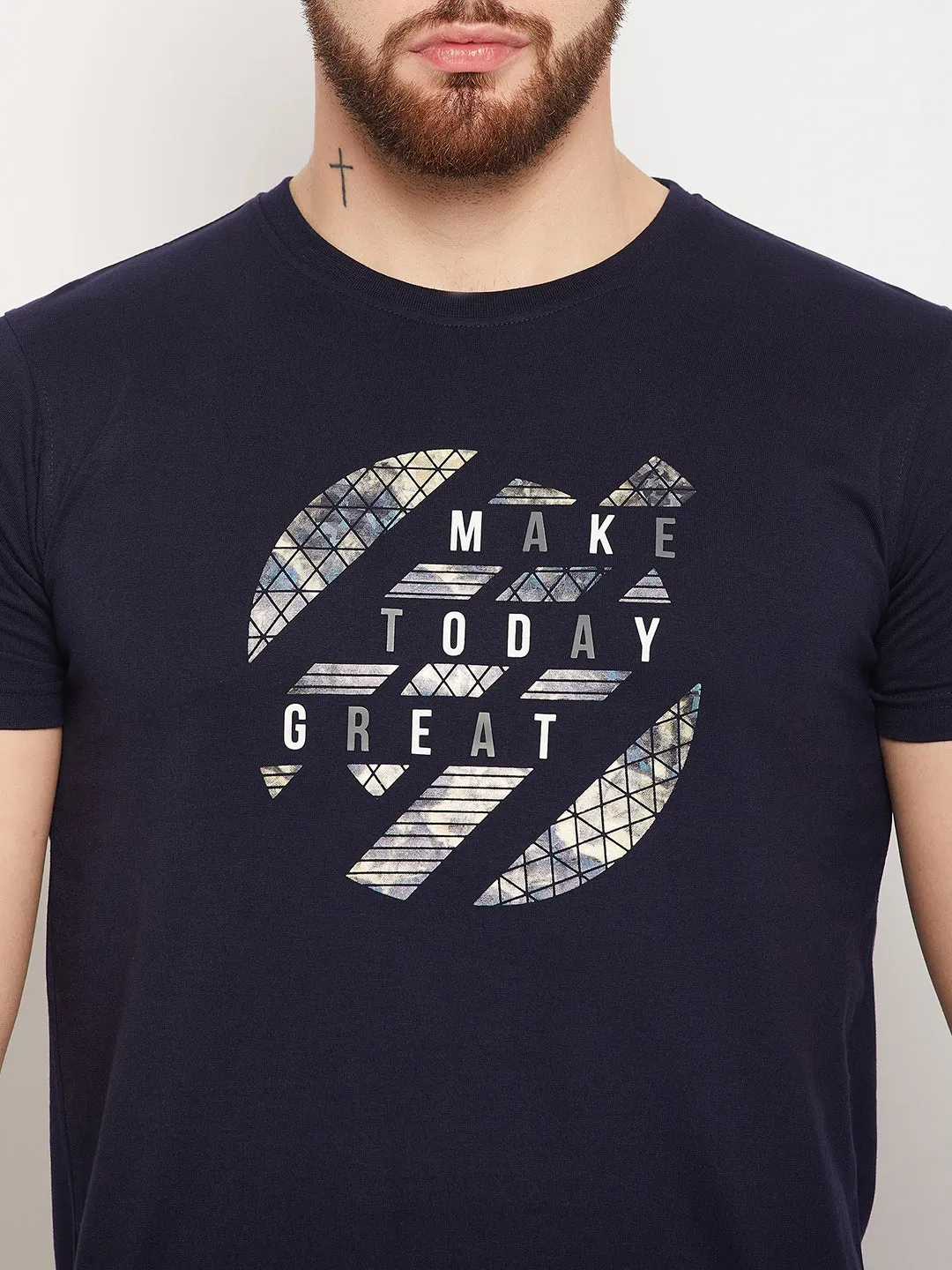 Men Navy Round Neck T-Shirt