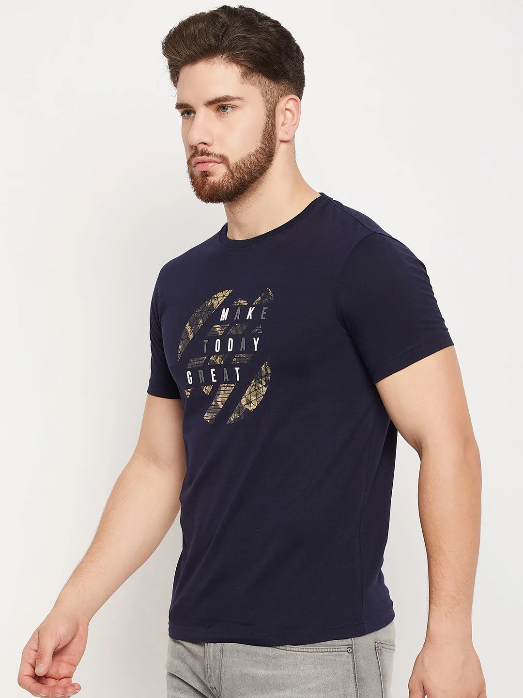 Men Navy Round Neck T-Shirt