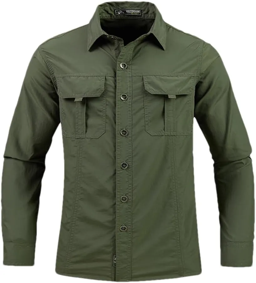 Men Tactical Military Shirts Lightweight Quick Dry Cargo Long Sleeve Combat Army Fishing Tops Shirts