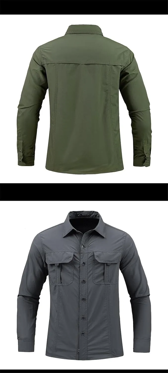 Men Tactical Military Shirts Lightweight Quick Dry Cargo Long Sleeve Combat Army Fishing Tops Shirts