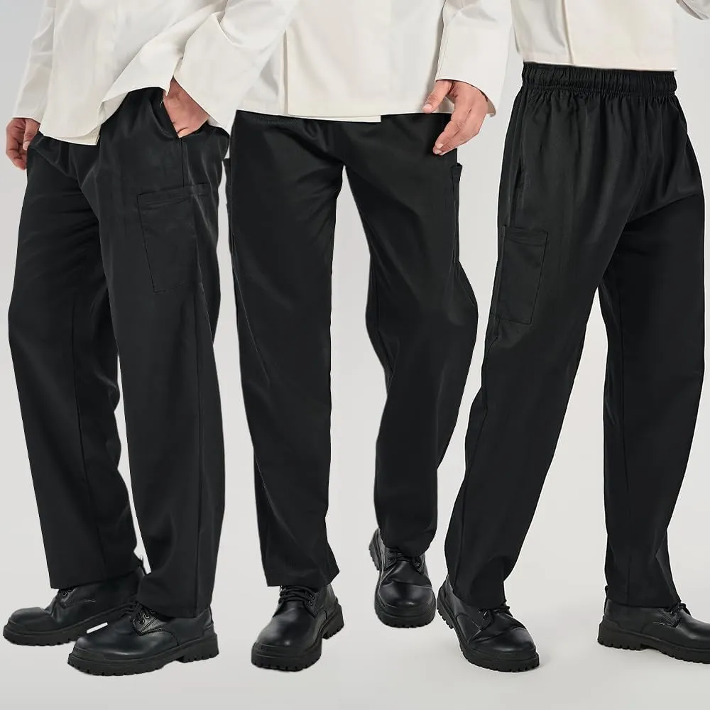 Men's 3-Pack Chef Pants - Lightweight Elastic Waist Work Pants for Kitchen & Restaurant