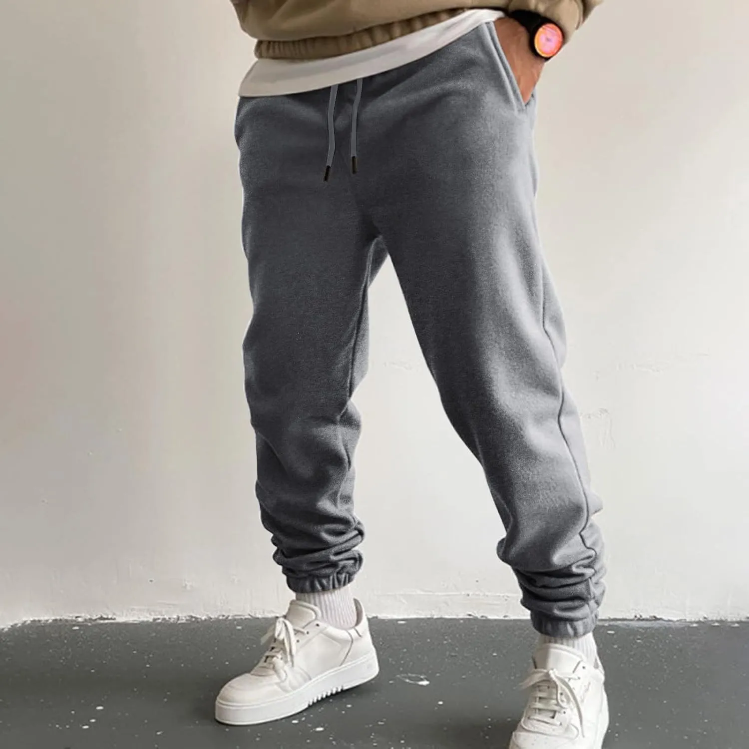 Mens Autumn and Winter High Street Fashion Leisure Pants Loose Sports Running Trousers Solid Color Lace Up Joggers