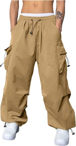 Mens Cargo Pants Loose Fit Casual Joggers Drawstring Waist Cargo Chino Pant with Pockets